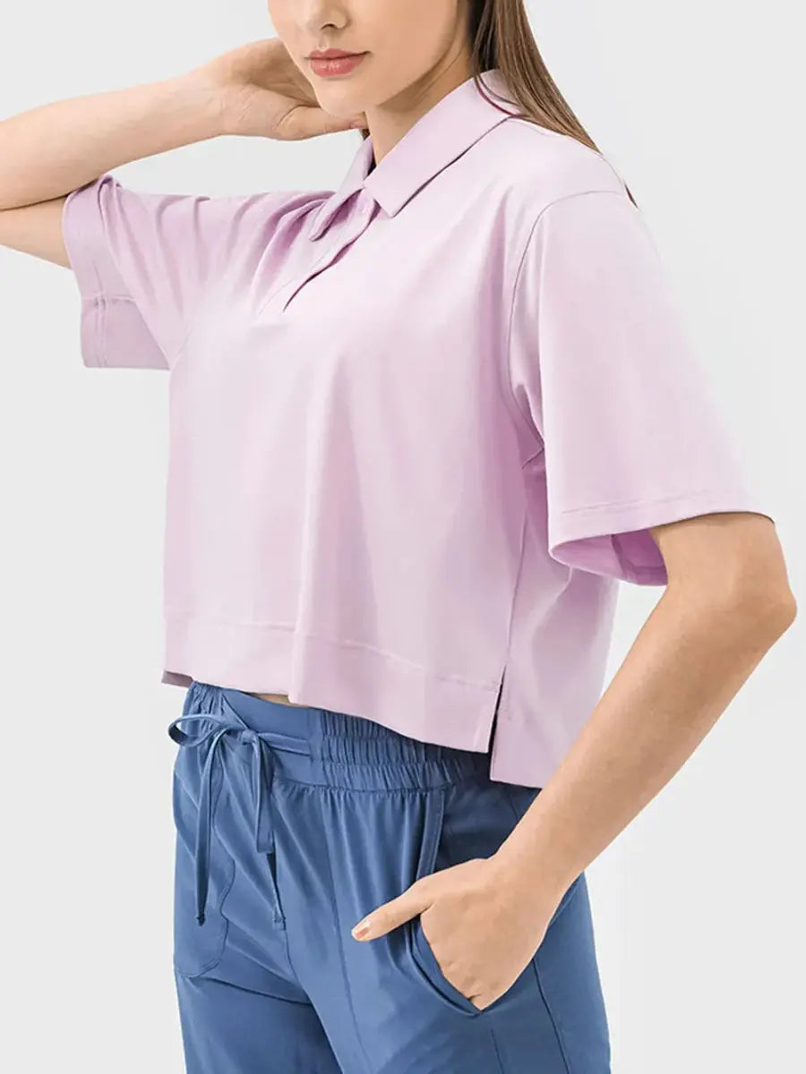 Millennia Half Button Short Sleeve Active T-Shirt for Women - Love Salve
